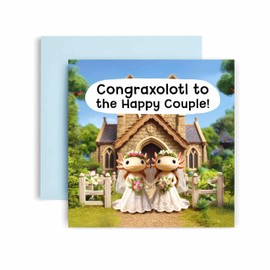Huxters Lesbian Wedding Card LGBTQA Wedding Day Greetings card - Congratulations to the happy couple Axolotl - 14.8cm (Two Brides)