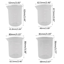 PDETVEO 4PCS Plastic Graduated Beaker Set, 1Cup/50ml, 1 Cup/100ml, 1Cup/200ml, 1Cup/250-300ml, Transparent PP Measuring Cup Mixing Cup for Kitchen and Laboratory Use