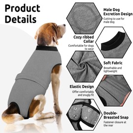 Queenmore Recovery Suit for Dogs Cats After Surgery,Dog Surgical Recovery Suit Onesie,Anti Licking Pet Female Post-Operative Spayed Neutered Puppy Surgical Clothes for Abdominal Wounds, Grey