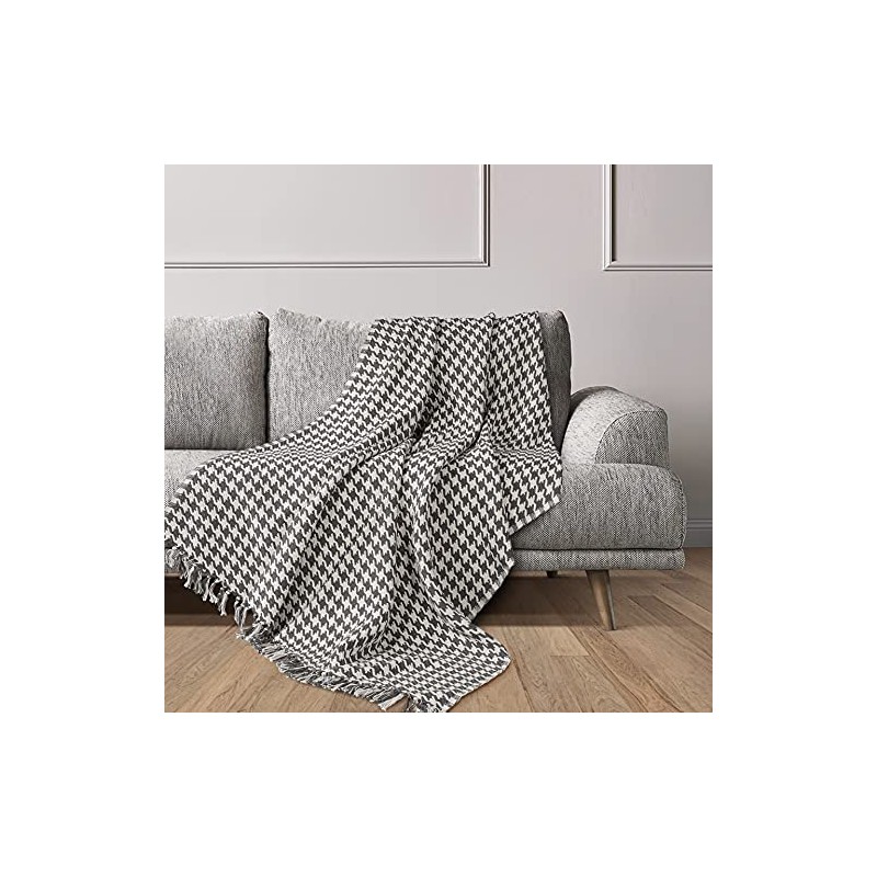 EHC Cotton Houndstooth Throw Blanket For Bed Sofa Couch Arm