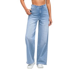 GRAPENT High Waisted Jeans for Women Womens Clothes Trendy Western Jeans for Women High Waist Pants Women High Waisted Jeans for Women Wide Leg Womens Clothing Color Bay Blue Large Size 12 Size 14