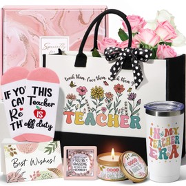 Teacher Christmas Gifts for Women, Best Teacher Appreciation Gifts Funny Teacher Gifts from Student, Thank You Teacher Gifts Basket Daycare Teacher Gifts Unique Gifts for Teachers with Canvas Tote Bag