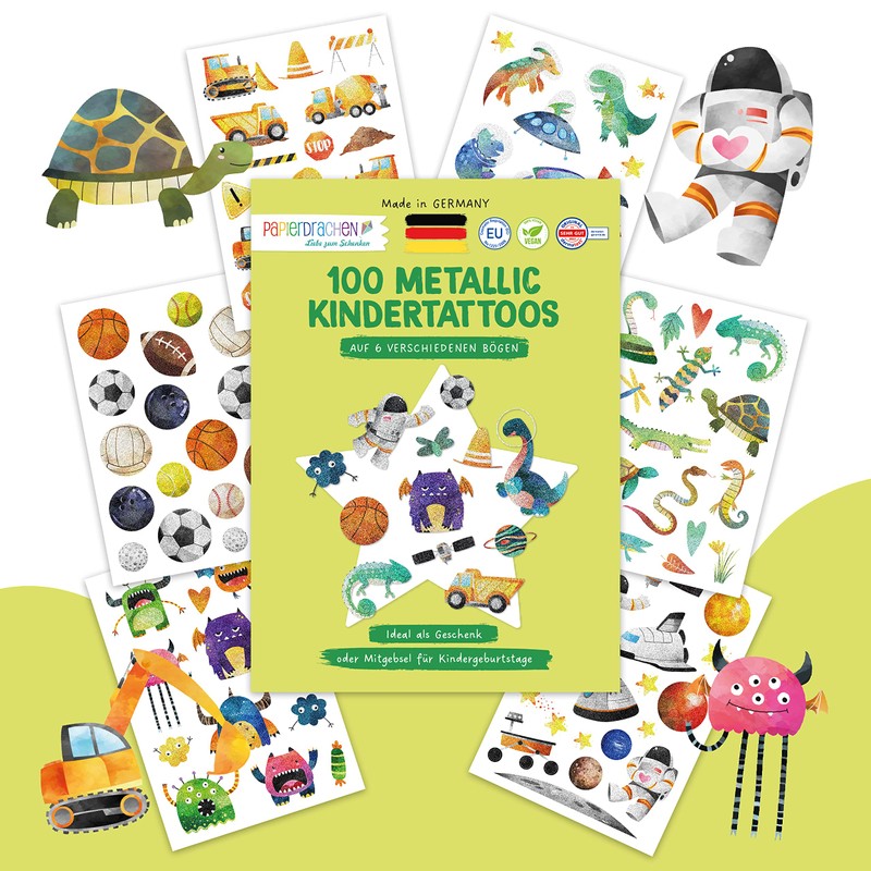 100 metallic tattoos for sticking, skin-friendly children's tattoos, digger and