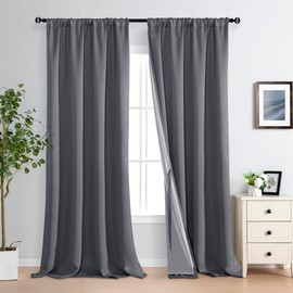 XWZO - Paneles de cortina 100 % opacos, bolsillo extra largo para barra, cortinas de forro negro con aislamiento térmico, reducción de ruido y bloqueo de calor para recámara con alzapaños, gris