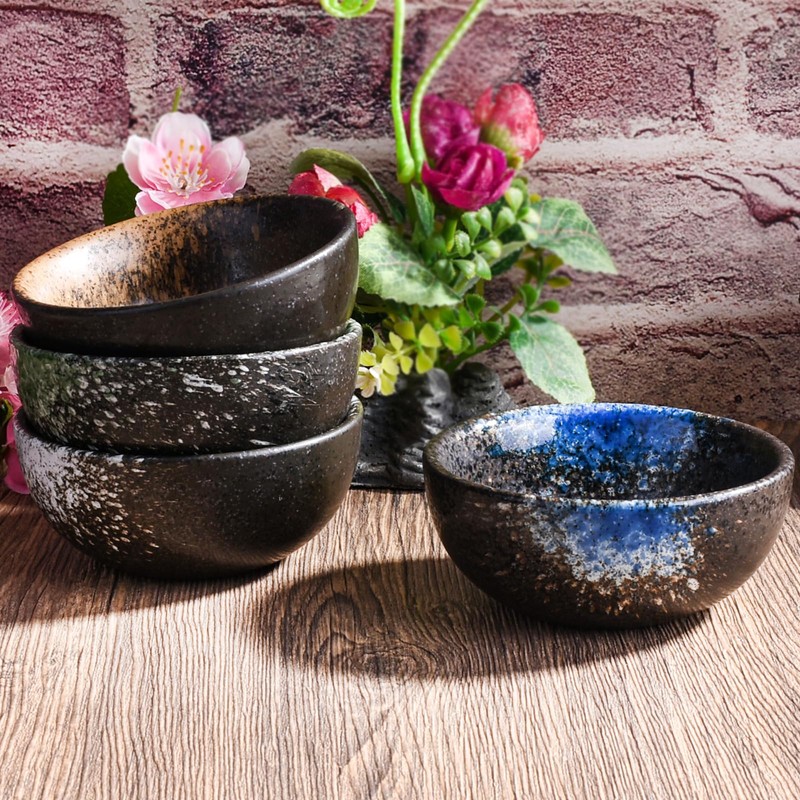 Porcelain Dipping Bowl Set of 4, 3.7" Vintage Reactive Glaze