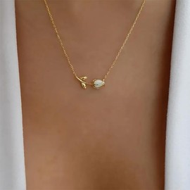 18K Gold Plated Tulip Pendant Necklace with Pearl | Elegant Flower Design | White Pearl Pendant