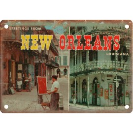 New Orleans Louisiana Greetings From Postcard 12"x9" Retro Look Metal Sign ZK41