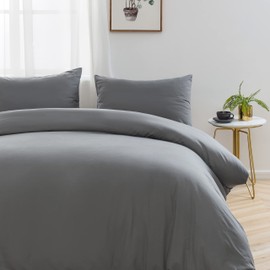 Aysw 100% Cotton Bedding with Zip, 155 x 220 cm, Grey, 1 Duvet Cover with 1 Pillowcase, 80 x 80 cm