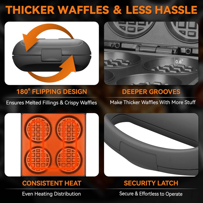 Baker's Friend Multi Stuffed Waffle Maker Thick, 4-Slice with 1.2''