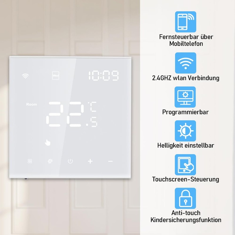 Irishom WiFi Thermostat with Water Underfloor Heating and Boiler Control,