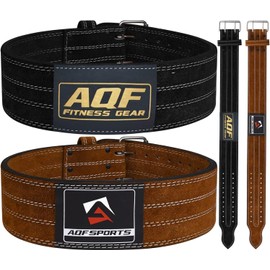 AQF Weight Lifting Nubuck Leather Powerlifting Belt Back Support – 4” Wide x 10mm Thick Double Prong Steel Roller Buckle Contoured Training Belt Suede Lining Black & Brown (Black, 3XL)