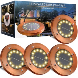 JKIMK Solar Ground Lights Outdoor Waterproof Flat Garden Solar Disk Lights Outdoor Floor Lights 12 LED 4 Pack for Garden Patio Pathway Landscape Driveway Yard Path Decor