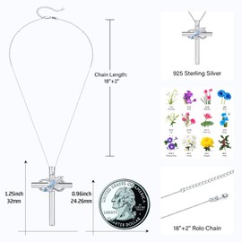 Midir&Etain Cross Birth Flower Necklace 925 Sterling Silver December Holly Floral Pendant Necklace Birth Flower Jewellery for Women Girls Birthday Graduation Christmas Gifts
