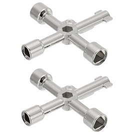 PATIKIL - Llave de utilidad de 4 vías, paquete de 2 llaves multifuncionales triangulares cuadradas de panel cruzado llave de pavimento de gas para llaves de válvula de apertura eléctrica de gabinete,
