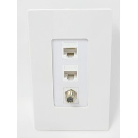 RiteAV - 1 Port Coax Cable TV- F-Type 2 Port Cat5e Ethernet Decorative Screwless Wall Plate - White