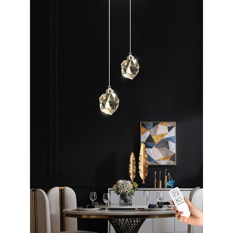 IDEQUY Chrome Crystal Pendant Lights Kitchen Island, Bedroom Bedside Hanging