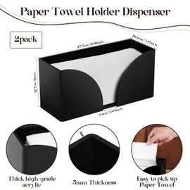 2Pack Paper Towel Dispenser Countertop, Black Acrylic Paper Towel Holder for Bathroom Folded Paper Towel Dispenser Clear Trifold Napkin Holder for Z-fold, C-fold, MultiFold Trifold - Home Kitchen