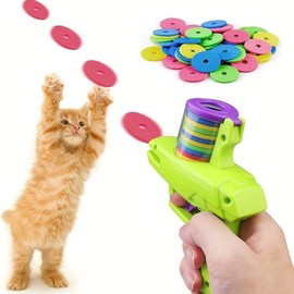 Gift For Pets, Interactive Cat Toy Launcher, 1 Count Battery Free Foam Plate Shooter, Fun Indoor Cat Toy, Pet Supplies for Small Cats and Dogs, Valentine's Day Gift - Color: Green, Specification: one-size
