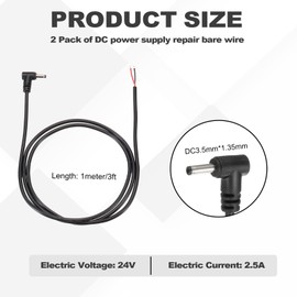 DMiotech 3.5mm x 1.35mm DC Power Pigtail Cable, 90 Degree Right Angle 24V DC Power Plug Jack to Bare Wire Open End 3ft Cord Connector, Black