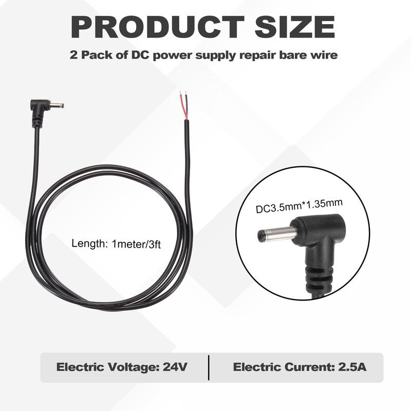 DMiotech 3.5mm x 1.35mm DC Power Pigtail Cable, 90 Degree