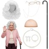 Gejoy 8 Pcs Old Lady Costume for Women, Grandma Wig
