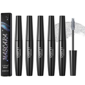 Gireatick 5 Colors Glitter Mascara for Eyelashes, Waterproof Long Lasting Silver Gold Black Pink Blue Diamond Sparkly Mascara, Colourful Pearly Make-Up for Christmas