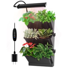 DPROOTS 6-Pot Wall Vertical Planter with Adjustable Full Spectrum Grow Light & Self Watering System, Indoor Garden for Herbs, Vegetables, Flowers, Succulents, Includes Screws & Expansion Pipes