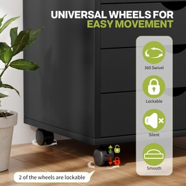 Simple Deluxe 7-Drawer Chest, Office File Cabinet with Wheels, Black