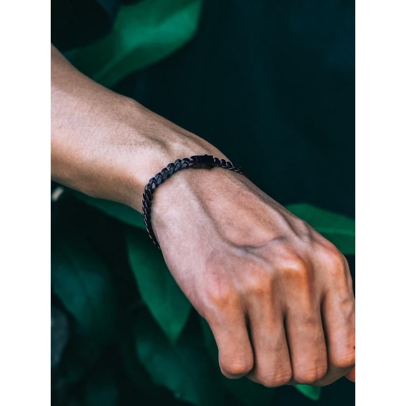 Richsteel Cool Heavy Bracelet for Men Boys Black Cuban Link