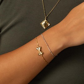 Wanderlust + Co Bow Tie Pasta Gold Bracelet 14K Gold Plated Jewelry Hypoallergenic Shower-safe