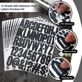 500 pegatinas con número de letras, letras adhesivas de 5 cm, números de vinilo resistentes al agua, 10 hojas de letras y números, kit para manualidades, tarjetas de felicitación (negro)