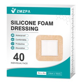 40 Pcs Silicone Foam Dressing 4x4 Gentle Border, HSA FSA Eligible, Waterproof Silicone Bandages for Wounds Care, Bed Sore Patches, Super Absorbent Wound Dressing, Self Adhesive Pressure Sore Pads