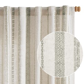 jinchan Linen Blend Boho Curtains for Living Room, 96 Inch Long Grey Printed on Beige Retro Farmhouse Bohemian Geometric Drapes, Light Filtering Back Tab Curtains 2 Panels