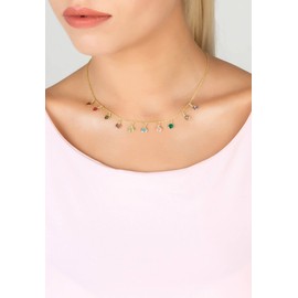 LATELITA Florence Choker Necklace 18ct Gold Plated Sterling Silver Natural Gemstone Round Rose Quartz Multicoloured Blue Topaz Multicoloured Perfect Partywear January
