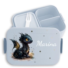 Children's Bento Box Midi Lunch Box for Mepal Bento Box - Cute Little Dragon with Name Night Dragon Dragon Dragon Train Dragon - 900 ml - Light Blue - Lunch Box School Start Gifts Boy