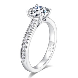 Moissanite Solitaire Engagement Rings - 925 Sterling Silver 1 CT Size 6.5 Lab Created Diamond Round Cut Weeding Bands, Promise Sidestone Ring for her Valentines Day Gifts Anniversary for Womens