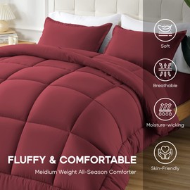 Sonive All Season Comforter Soft Fluffy Breathable Microfiber 200gsm Down Alternative Bedding Duvet Insert with 8 Corner Tabs Easy Care (Burgundy, Full)
