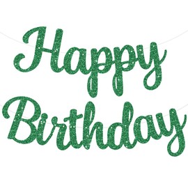 TONIFUL Green Happy Birthday Banner - NO DIY,10Feet,Pre-Strung-Glitter Happy Birthday Sign, Happy Birthday Garland,Happy Birthday Backdrop,Happy Birthday Decorations for Women