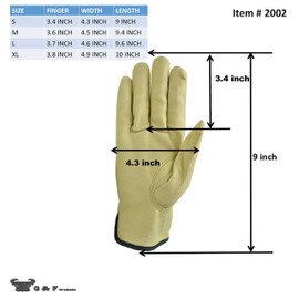 G & F 2002S-3 Full Grain Pigskin Leather Work Gloves, Drivers Gloves, Premium Washable Leather, Size Small. (Value Pack: 3 pairs)