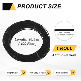 sourcing map 10 Gauge 2.5mm Aluminum Wire, 100 Feet Bendable Metal Craft Armature Wire for Jewelry Making DIY Beading Floral Wreath Wrapping Sculpting, Black