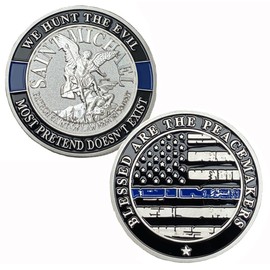 Saint Michael Patron Saint of Law Enforcement Challenge Coin The Thin Blue Line Silver Plated Coins