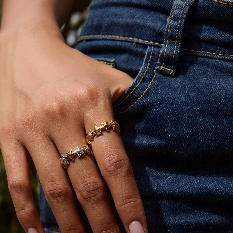 AOLIMI Gold Stackable Rings for Women Star Adjustable Open Ring
