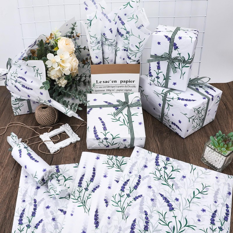 20 Sheets Lavender Tissue Paper, 20x14in Watercolor Lavender Wrapping Tissue