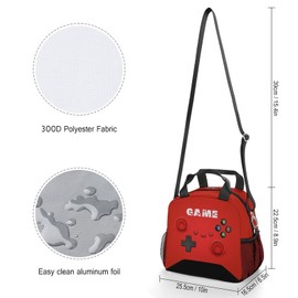 JIRAIKEI Game Lunch Bag for Boys Girls Gamer, Insulated Video Game Lunch Box for School Work Office Travel Picnic Hiking Beach, Waterproof Leakproof Portable Fits Most Bento Boxes