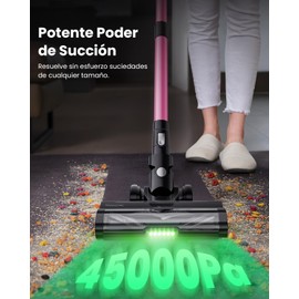 Proscenic Cordless Vacuum Cleaner, 45Kpa 50Mins Runtime Vacuum Cleaners for Home with Green Light, Anti-Tangle, LED Display, Lightweight Stick Vacuum for Pet Hair, Floor&Carpet, P13(Pink)
