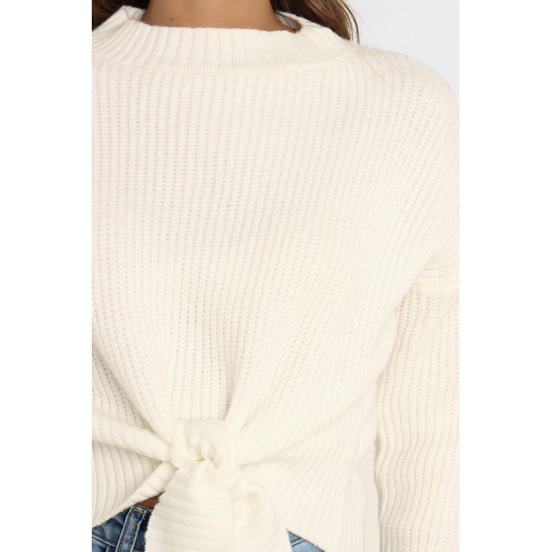 Okiwam Women's Long Sleeve Cropped Sweaters Casual Knit Pullover Tie