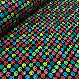 Kt KILOtela - Fabric by the Metre Patchwork - Satin Digital Print - 100% Cotton - 140 cm Wide - Length Selectable from 50 to 50 cm | Emoticons - Black, Multicoloured