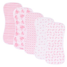 sleepyturtle 5 Pack Baby Burp Cloths, Unisex Newborn Burping Cloths, Soft and Absorbent Muslin Cotton, Large Size for Newborn, (Pink-fy)