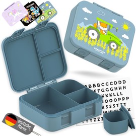 BEARFOOT Bento Box COMPACT | BPA-freie Kinder Brotdose für Schule & Kindergarten | Auslaufsichere Lunchbox für Mädchen & Jungen | Praktisch, leicht & kompakt (Traktor-blau, 1.000ml)