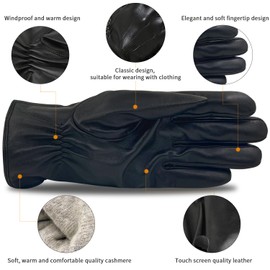 ZLUXURQ Mens Luxury Soft Lambskin Leather Touchscreen Winter Black Gloves Cashmere Lined,comfortable and warm.